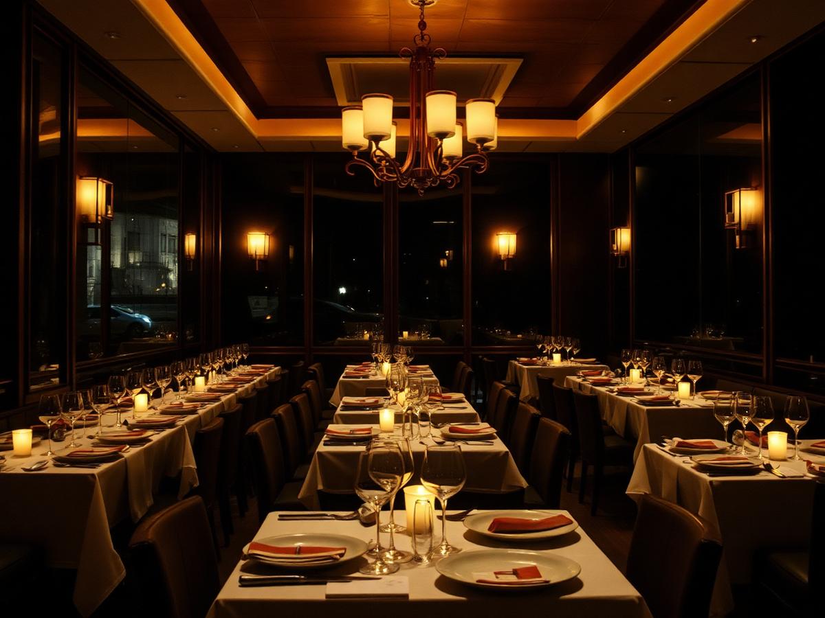 Elegant restaurant dining room at night